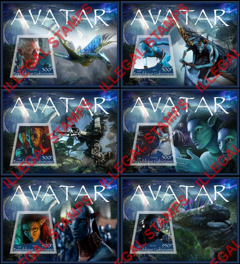Gabon 2018 Avatar Illegal Stamp Souvenir Sheets of 1 Gabon 2018 Avatar Illegal Stamp Souvenir Sheets of 1