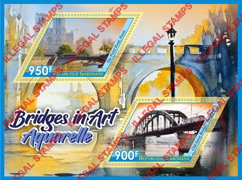 Gabon 2018 Bridges (different a) Illegal Stamp Souvenir Sheet of 2 Gabon 2018 Bridges (different a) Illegal Stamp Souvenir Sheet of 2