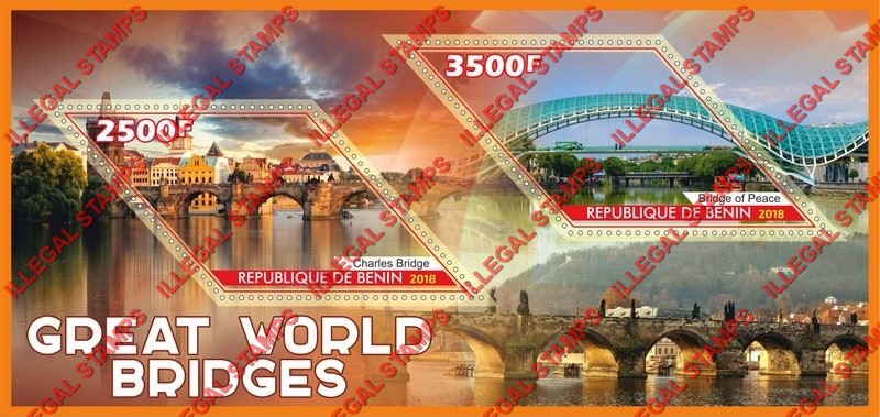 Gabon 2018 Bridges (different) Illegal Stamp Souvenir Sheet of 2 Gabon 2018 Bridges (different) Illegal Stamp Souvenir Sheet of 2