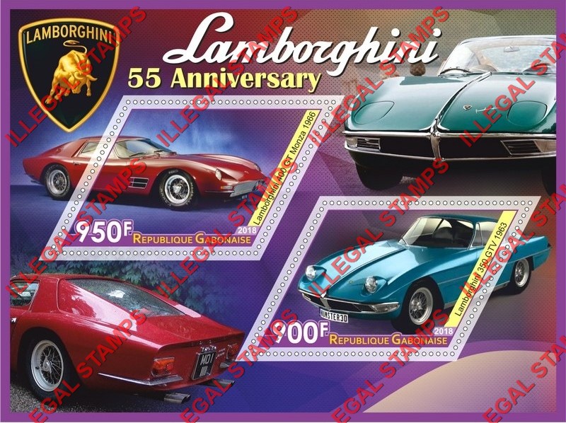 Gabon 2018 Cars Lamborghini (different) Illegal Stamp Souvenir Sheet of 2 Gabon 2018 Cars Lamborghini (different) Illegal Stamp Souvenir Sheet of 2
