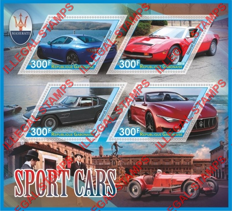 Gabon 2018 Cars Maserati Illegal Stamp Souvenir Sheet of 4 Gabon 2018 Cars Maserati Illegal Stamp Souvenir Sheet of 4