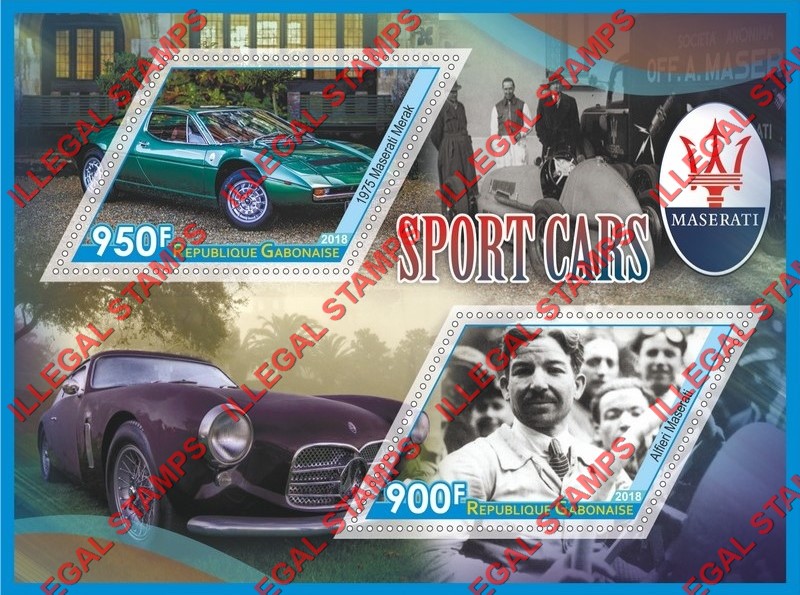 Gabon 2018 Cars Maserati Illegal Stamp Souvenir Sheet of 2 Gabon 2018 Cars Maserati Illegal Stamp Souvenir Sheet of 2