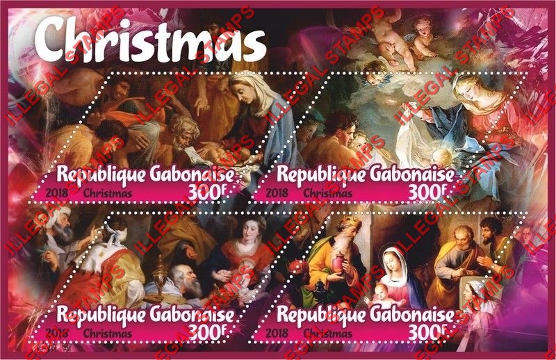 Gabon 2018 Christmas Illegal Stamp Souvenir Sheet of 4 Gabon 2018 Christmas Illegal Stamp Souvenir Sheet of 4