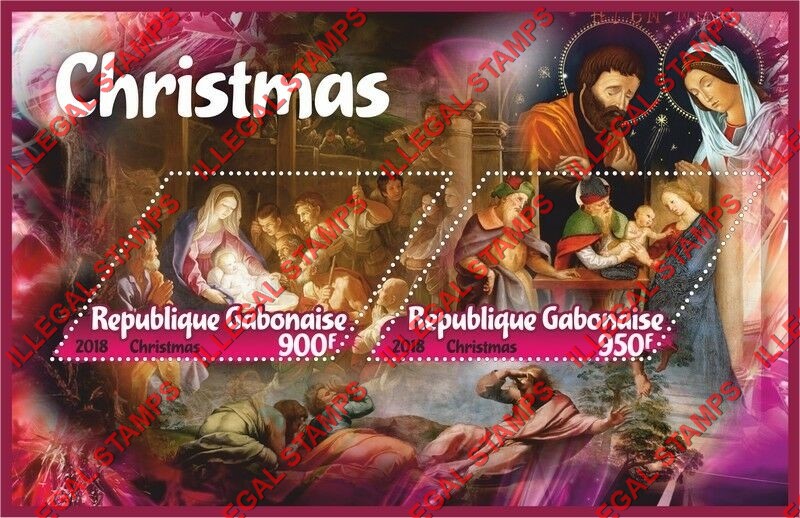 Gabon 2018 Christmas Illegal Stamp Souvenir Sheet of 2 Gabon 2018 Christmas Illegal Stamp Souvenir Sheet of 2