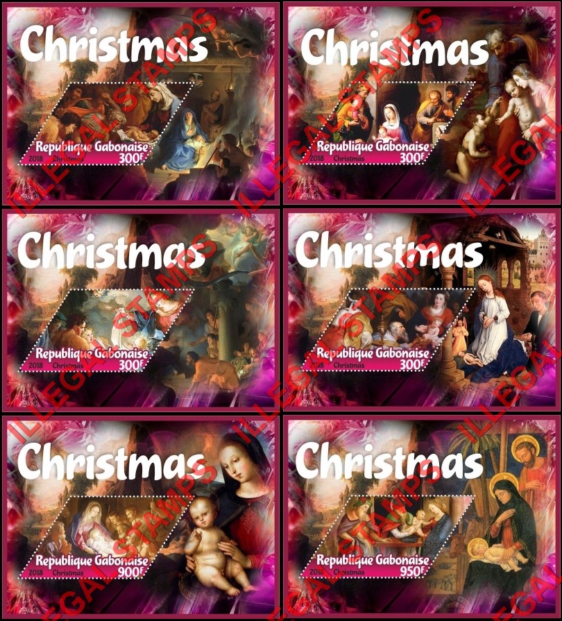 Gabon 2018 Christmas Illegal Stamp Souvenir Sheets of 1 Gabon 2018 Christmas Illegal Stamp Souvenir Sheets of 1