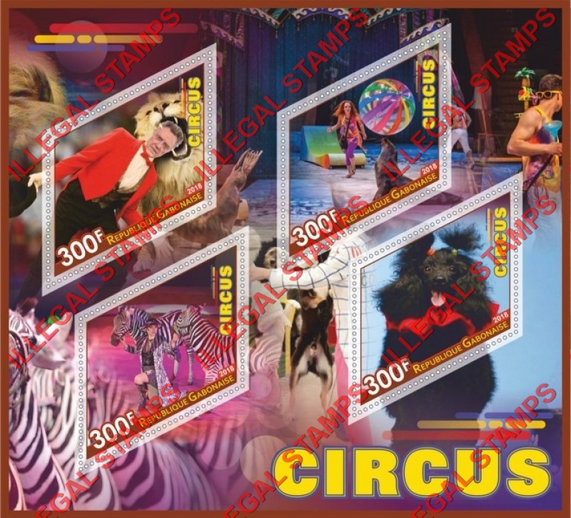 Gabon 2018 Circus Illegal Stamp Souvenir Sheet of 4 Gabon 2018 Circus Illegal Stamp Souvenir Sheet of 4