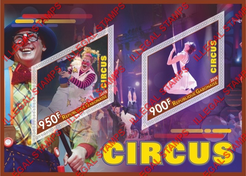 Gabon 2018 Circus Illegal Stamp Souvenir Sheet of 2 Gabon 2018 Circus Illegal Stamp Souvenir Sheet of 2