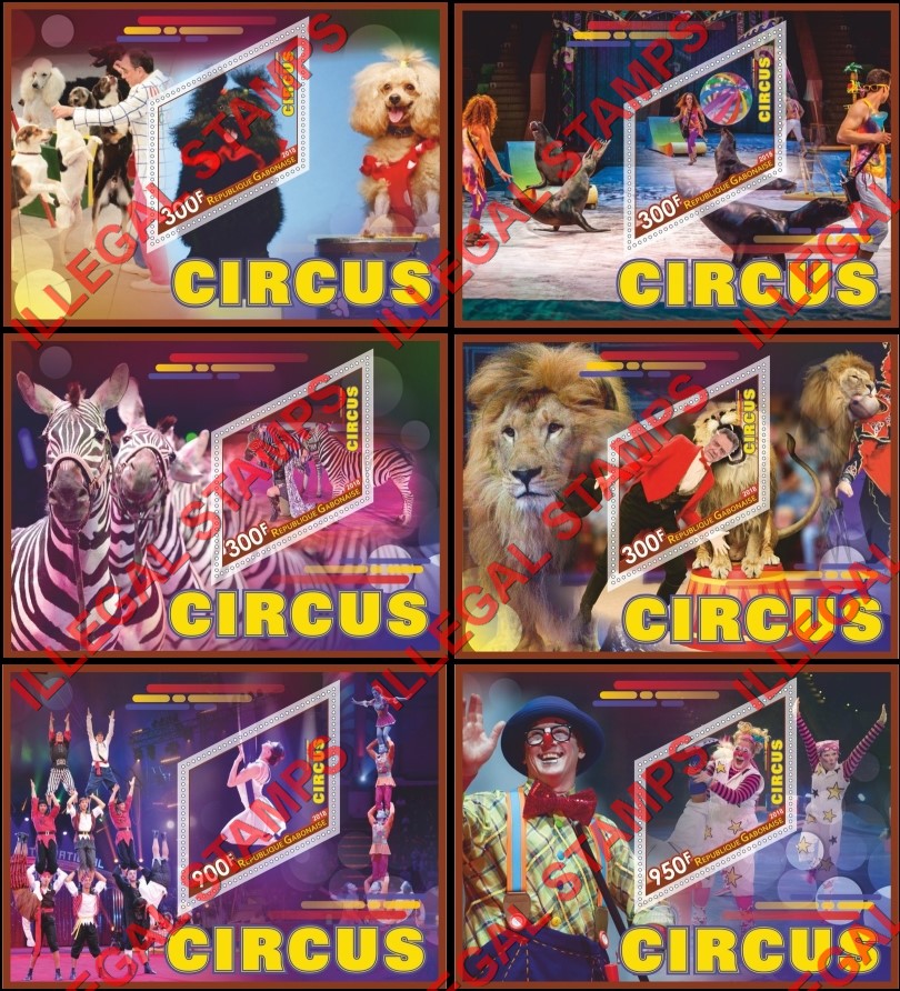 Gabon 2018 Circus Illegal Stamp Souvenir Sheets of 1 Gabon 2018 Circus Illegal Stamp Souvenir Sheets of 1