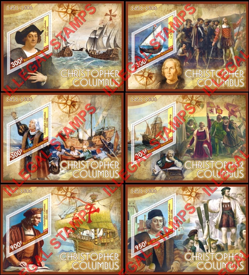 Gabon 2018 Christopher Columbus Illegal Stamp Souvenir Sheets of 1 Gabon 2018 Christopher Columbus Illegal Stamp Souvenir Sheets of 1