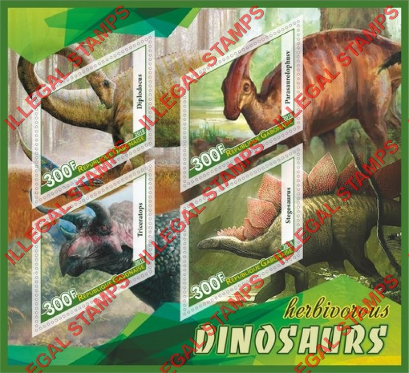 Gabon 2018 Dinosaurs (different) Illegal Stamp Souvenir Sheet of 4 Gabon 2018 Dinosaurs (different) Illegal Stamp Souvenir Sheet of 4