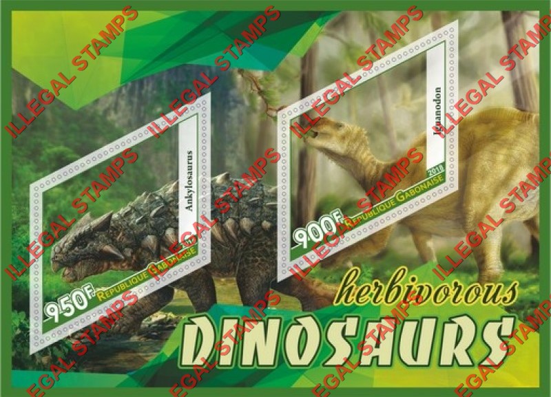 Gabon 2018 Dinosaurs (different) Illegal Stamp Souvenir Sheet of 2 Gabon 2018 Dinosaurs (different) Illegal Stamp Souvenir Sheet of 2