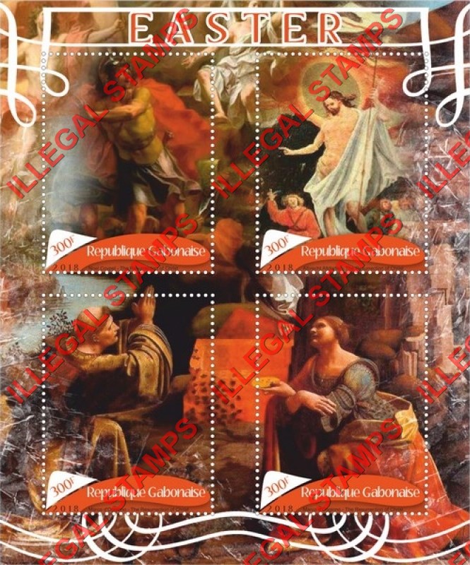 Gabon 2018 Easter Art Illegal Stamp Souvenir Sheet of 4 Gabon 2018 Easter Art Illegal Stamp Souvenir Sheet of 4