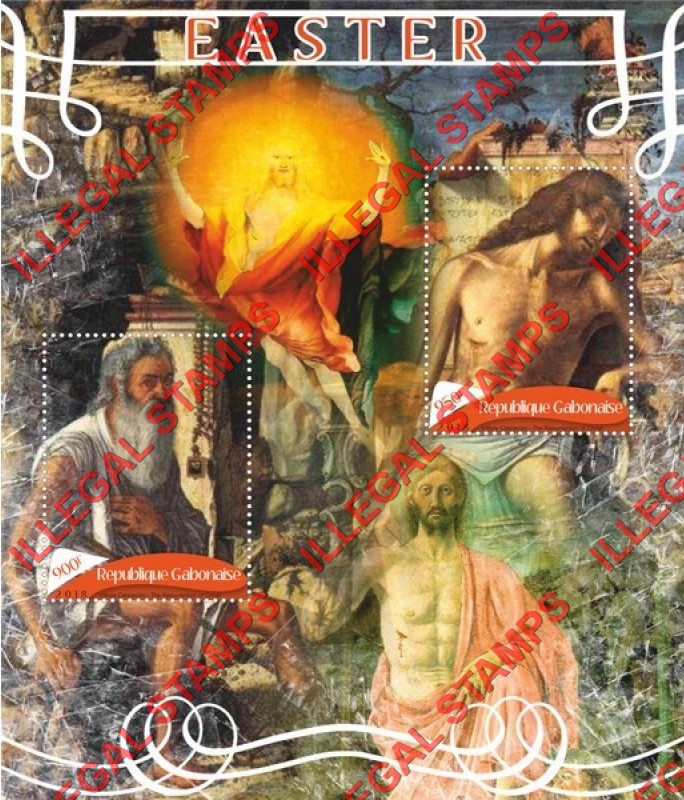 Gabon 2018 Easter Art Illegal Stamp Souvenir Sheet of 2 Gabon 2018 Easter Art Illegal Stamp Souvenir Sheet of 2