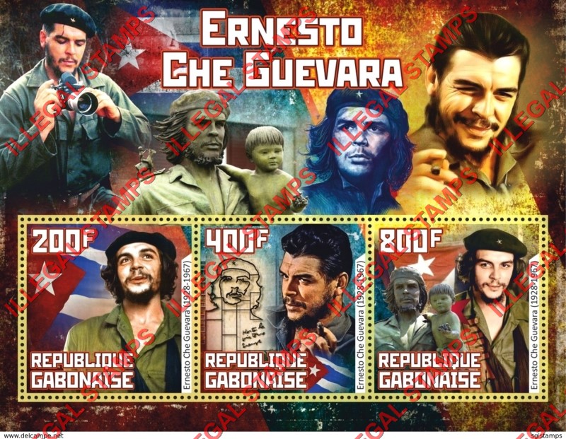 Gabon 2018 Ernesto Che Guevara Illegal Stamp Souvenir Sheet of 3 with no date Inscription Gabon 2018 Ernesto Che Guevara Illegal Stamp Souvenir Sheet of 3 with no date Inscription