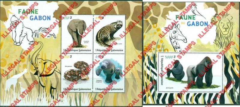 Gabon 2018 Fauna of Gabon Illegal Stamp Souvenir Sheets of 4 and 1 Gabon 2018 Fauna of Gabon Illegal Stamp Souvenir Sheets of 4 and 1