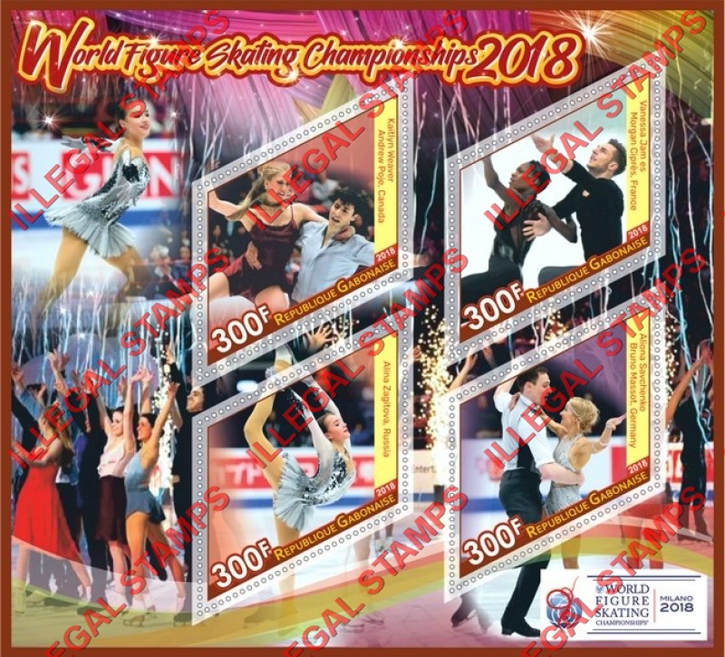 Gabon 2018 Figure Skating Championships (different) Illegal Stamp Souvenir Sheet of 4 Gabon 2018 Figure Skating Championships (different) Illegal Stamp Souvenir Sheet of 4