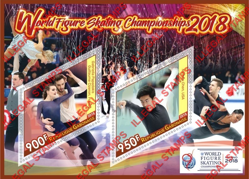 Gabon 2018 Figure Skating Championships (different) Illegal Stamp Souvenir Sheet of 2 Gabon 2018 Figure Skating Championships (different) Illegal Stamp Souvenir Sheet of 2