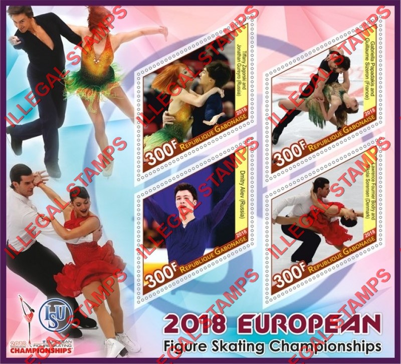 Gabon 2018 Figure Skating Championships Illegal Stamp Souvenir Sheet of 4 Gabon 2018 Figure Skating Championships Illegal Stamp Souvenir Sheet of 4