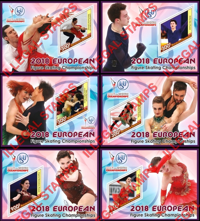 Gabon 2018 Figure Skating Championships Illegal Stamp Souvenir Sheets of 1 Gabon 2018 Figure Skating Championships Illegal Stamp Souvenir Sheets of 1