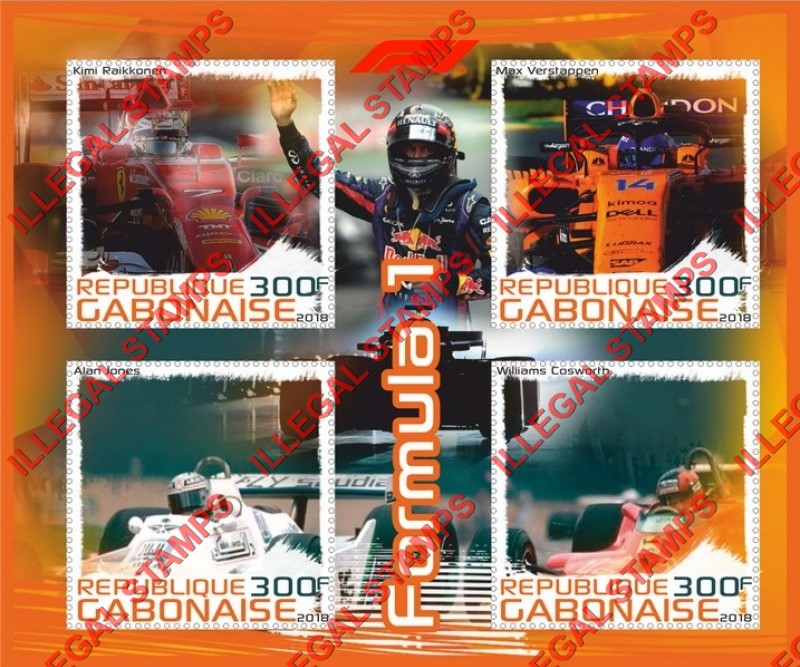 Gabon 2018 Formula I Drivers Illegal Stamp Souvenir Sheet of 4 Gabon 2018 Formula I Drivers Illegal Stamp Souvenir Sheet of 4
