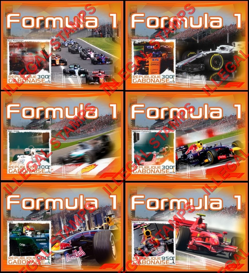 Gabon 2018 Formula I Drivers Illegal Stamp Souvenir Sheets of 1 Gabon 2018 Formula I Drivers Illegal Stamp Souvenir Sheets of 1