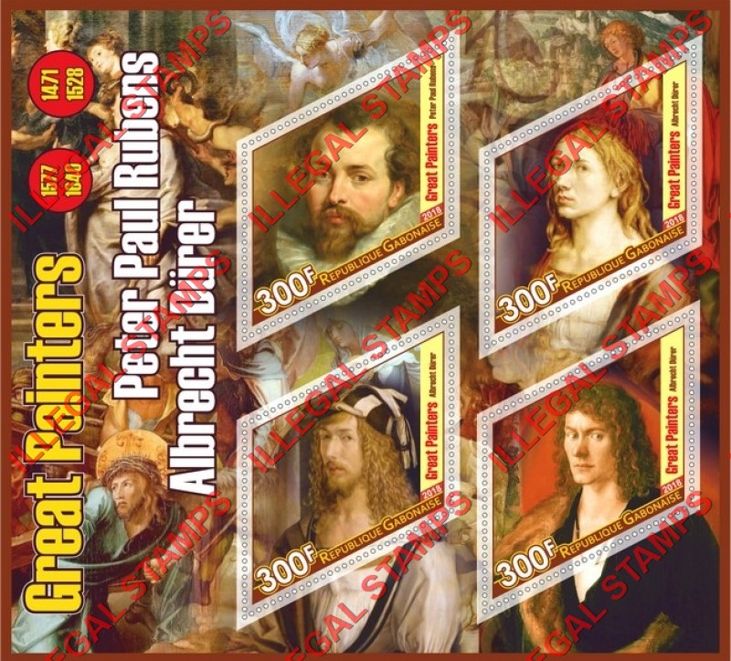 Gabon 2018 Great Painters Durer and Rubens Illegal Stamp Souvenir Sheet of 4 Gabon 2018 Great Painters Durer and Rubens Illegal Stamp Souvenir Sheet of 4