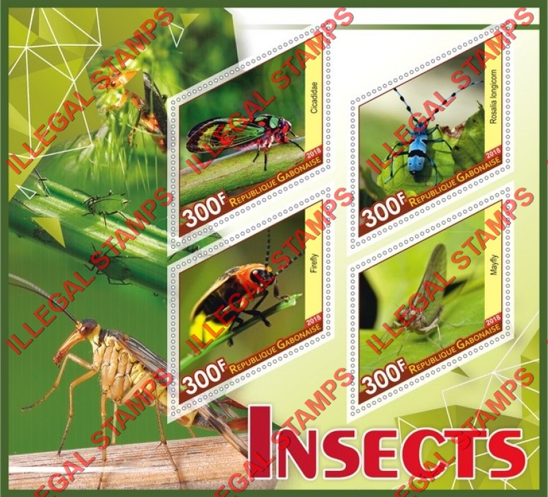Gabon 2018 Insects Illegal Stamp Souvenir Sheet of 4 Gabon 2018 Insects Illegal Stamp Souvenir Sheet of 4