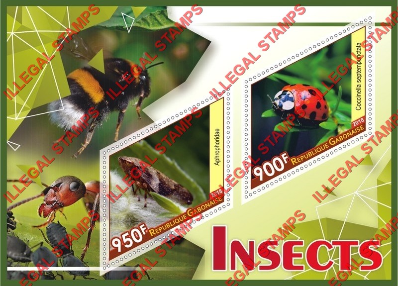 Gabon 2018 Insects Illegal Stamp Souvenir Sheet of 2 Gabon 2018 Insects Illegal Stamp Souvenir Sheet of 2