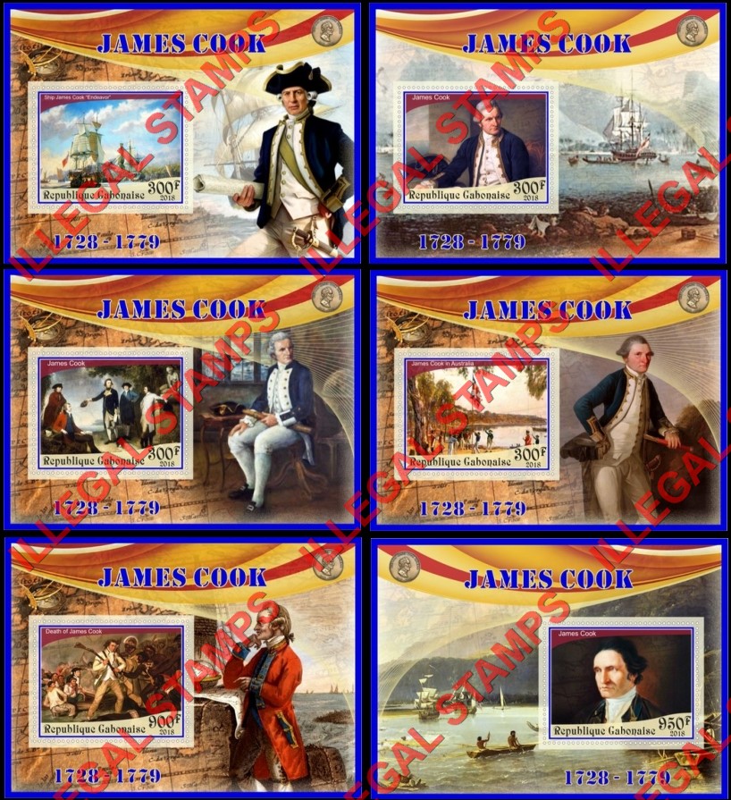 Gabon 2018 James Cook Illegal Stamp Souvenir Sheets of 1 Gabon 2018 James Cook Illegal Stamp Souvenir Sheets of 1