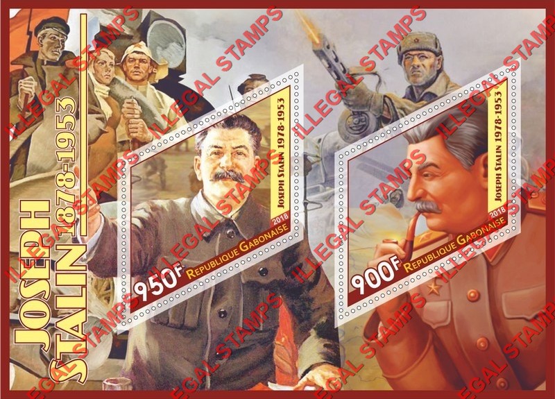 Gabon 2018 Joseph Stalin Illegal Stamp Souvenir Sheet of 2 Gabon 2018 Joseph Stalin Illegal Stamp Souvenir Sheet of 2