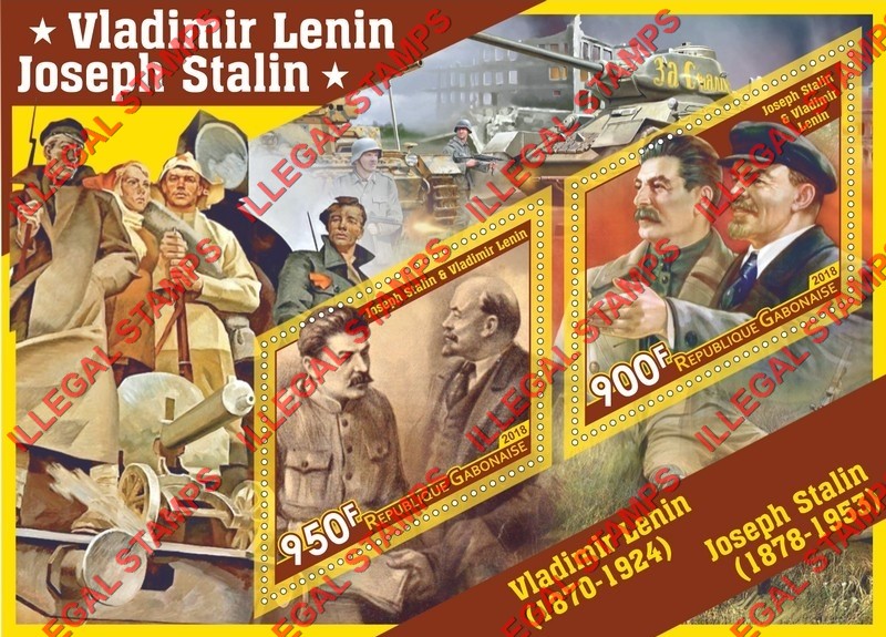 Gabon 2018 Lenin and Stalin Illegal Stamp Souvenir Sheet of 2 Gabon 2018 Lenin and Stalin Illegal Stamp Souvenir Sheet of 2