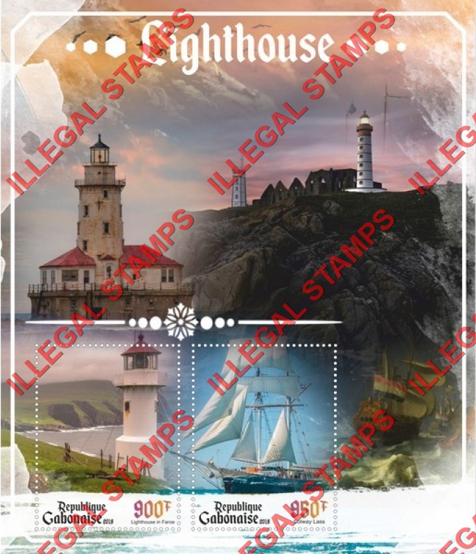 Gabon 2018 Lighthouses and Sailing Ships Illegal Stamp Souvenir Sheet of 2 Gabon 2018 Lighthouses and Sailing Ships Illegal Stamp Souvenir Sheet of 2
