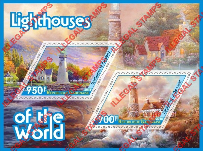 Gabon 2018 Lighthouses Illegal Stamp Souvenir Sheet of 2 Gabon 2018 Lighthouses Illegal Stamp Souvenir Sheet of 2