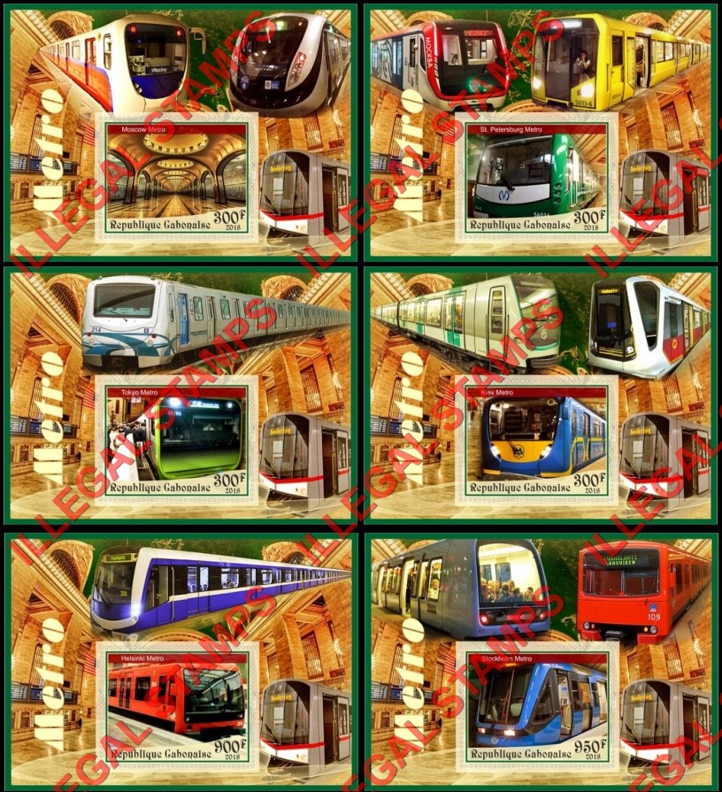 Gabon 2018 Metro Illegal Stamp Souvenir Sheets of 1 Gabon 2018 Metro Illegal Stamp Souvenir Sheets of 1