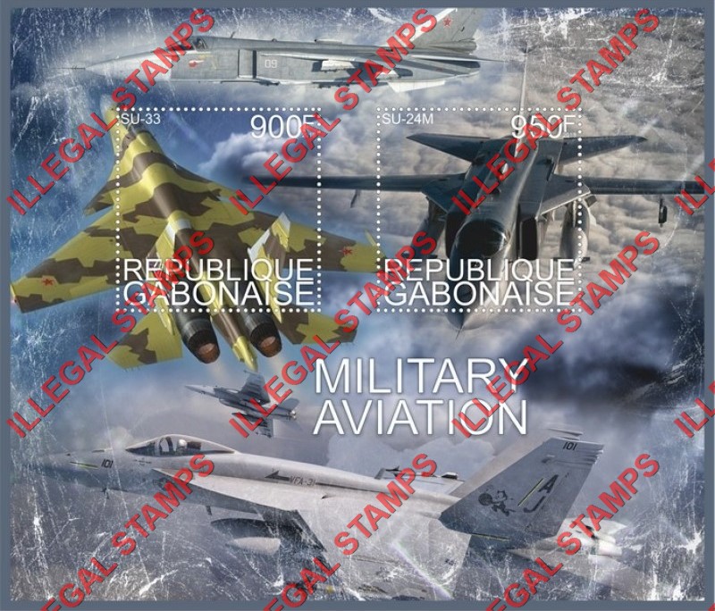 Gabon 2018 Military Aviation Illegal Stamp Souvenir Sheet of 2 Gabon 2018 Military Aviation Illegal Stamp Souvenir Sheet of 2