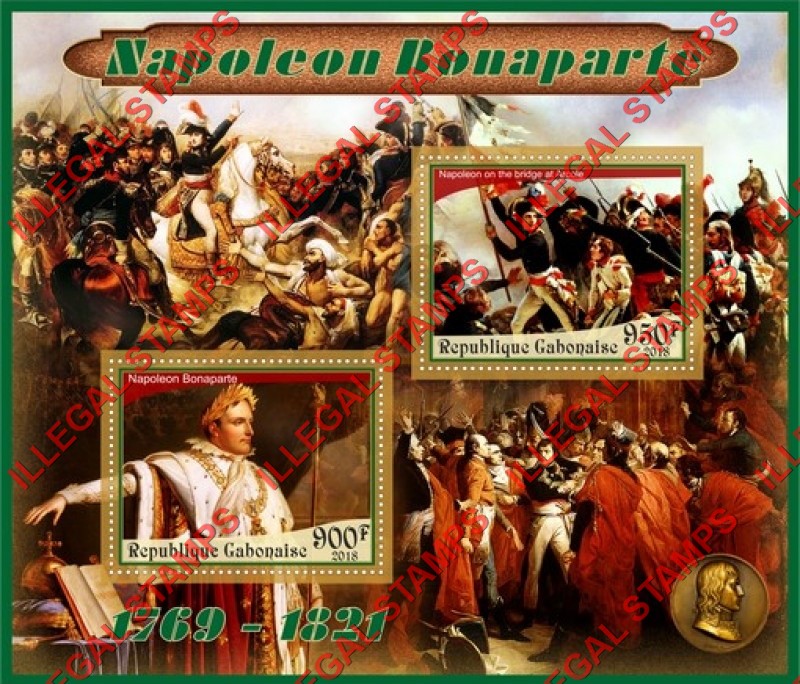 Gabon 2018 Napoleon Bonaparte (different) Illegal Stamp Souvenir Sheet of 2 Gabon 2018 Napoleon Bonaparte (different) Illegal Stamp Souvenir Sheet of 2
