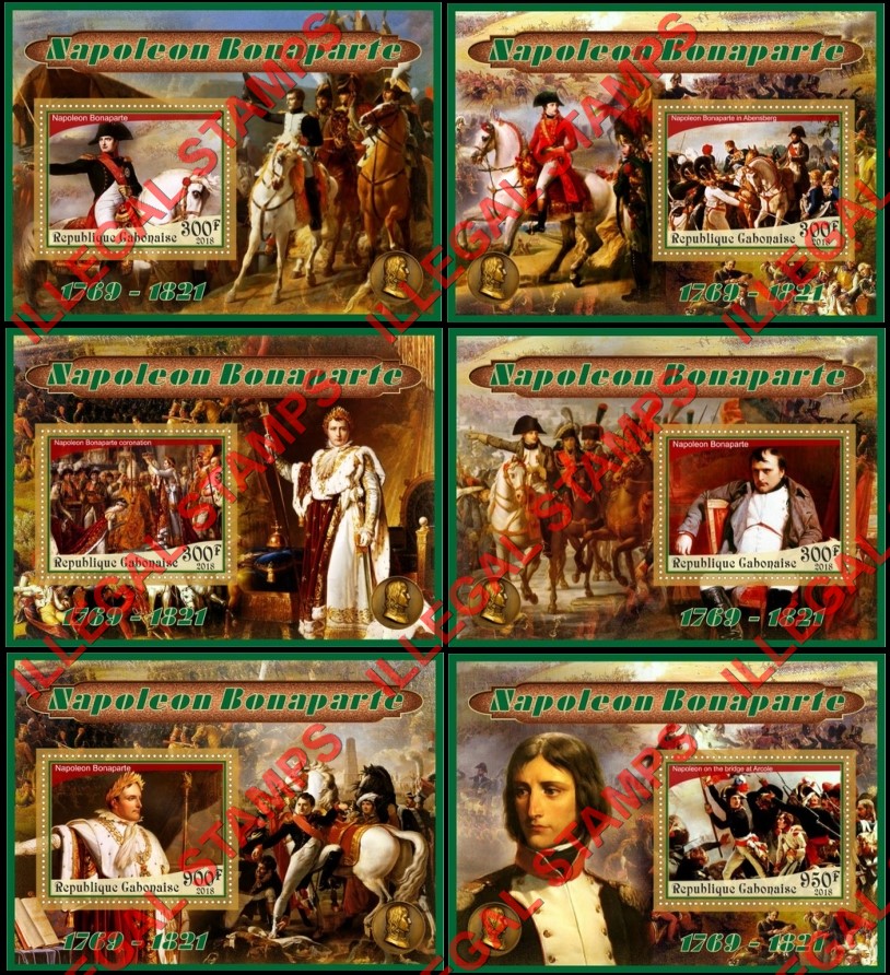 Gabon 2018 Napoleon Bonaparte (different) Illegal Stamp Souvenir Sheets of 1 Gabon 2018 Napoleon Bonaparte (different) Illegal Stamp Souvenir Sheets of 1