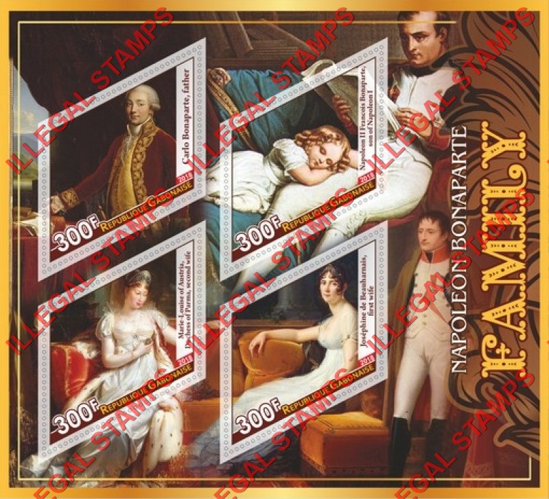 Gabon 2018 Napoleon Bonaparte Family Illegal Stamp Souvenir Sheet of 4 Gabon 2018 Napoleon Bonaparte Family Illegal Stamp Souvenir Sheet of 4
