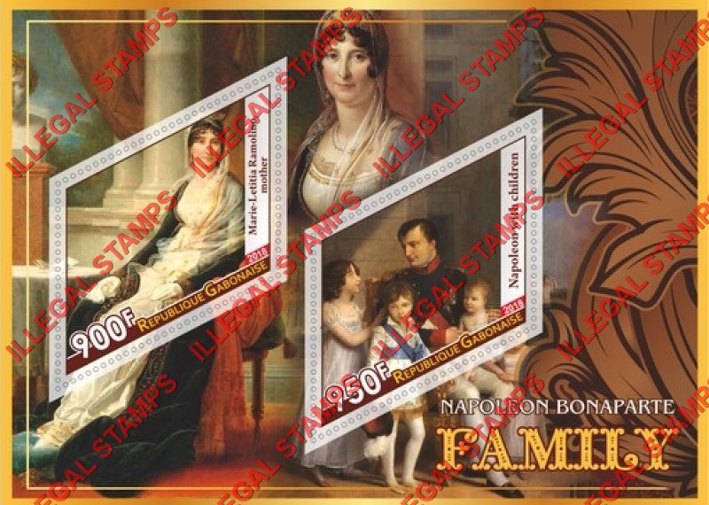 Gabon 2018 Napoleon Bonaparte Family Illegal Stamp Souvenir Sheet of 2 Gabon 2018 Napoleon Bonaparte Family Illegal Stamp Souvenir Sheet of 2