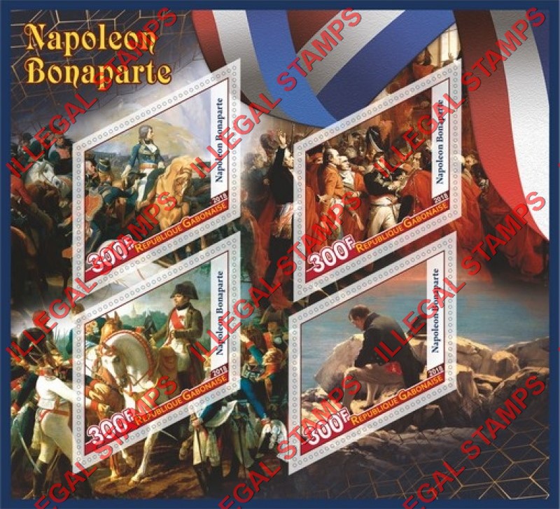 Gabon 2018 Napoleon Bonaparte Illegal Stamp Souvenir Sheet of 4 Gabon 2018 Napoleon Bonaparte Illegal Stamp Souvenir Sheet of 4