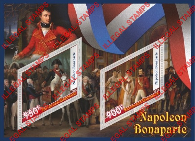 Gabon 2018 Napoleon Bonaparte Illegal Stamp Souvenir Sheet of 2 Gabon 2018 Napoleon Bonaparte Illegal Stamp Souvenir Sheet of 2