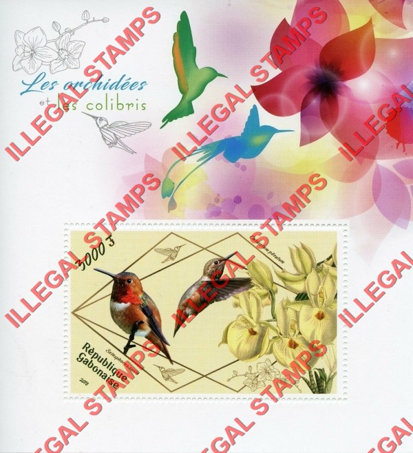 Gabon 2018 Orchids and Hummingbirds Illegal Stamp Souvenir Sheet of 1 Gabon 2018 Orchids and Hummingbirds Illegal Stamp Souvenir Sheet of 1