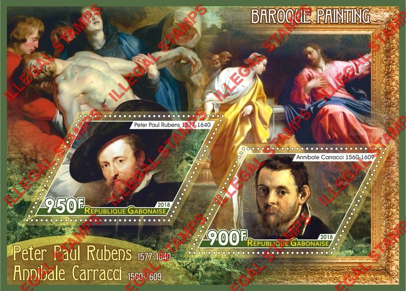 Gabon 2018 Paintings Baroque Illegal Stamp Souvenir Sheet of 2 Gabon 2018 Paintings Baroque Illegal Stamp Souvenir Sheet of 2