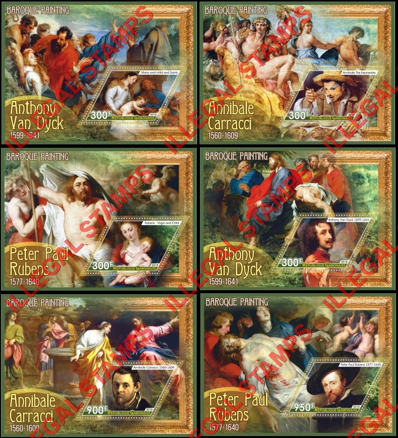 Gabon 2018 Paintings Baroque Illegal Stamp Souvenir Sheets of 1 Gabon 2018 Paintings Baroque Illegal Stamp Souvenir Sheets of 1