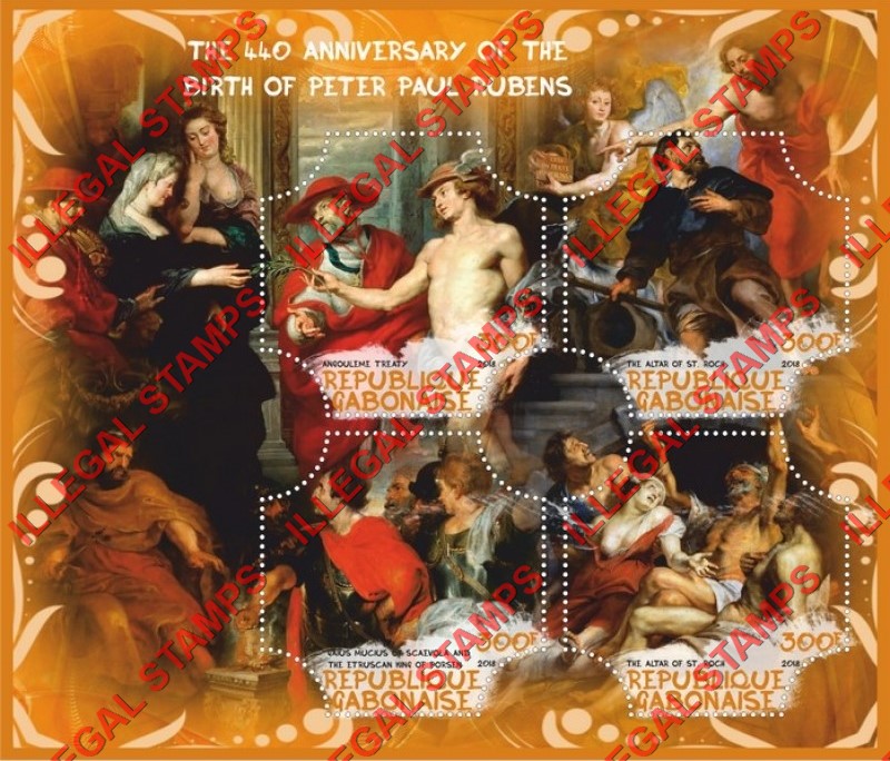 Gabon 2018 Paintings Birth of Peter Paul Rubens Illegal Stamp Souvenir Sheet of 4 Gabon 2018 Paintings Birth of Peter Paul Rubens Illegal Stamp Souvenir Sheet of 4