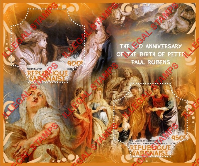 Gabon 2018 Paintings Birth of Peter Paul Rubens Illegal Stamp Souvenir Sheet of 2 Gabon 2018 Paintings Birth of Peter Paul Rubens Illegal Stamp Souvenir Sheet of 2