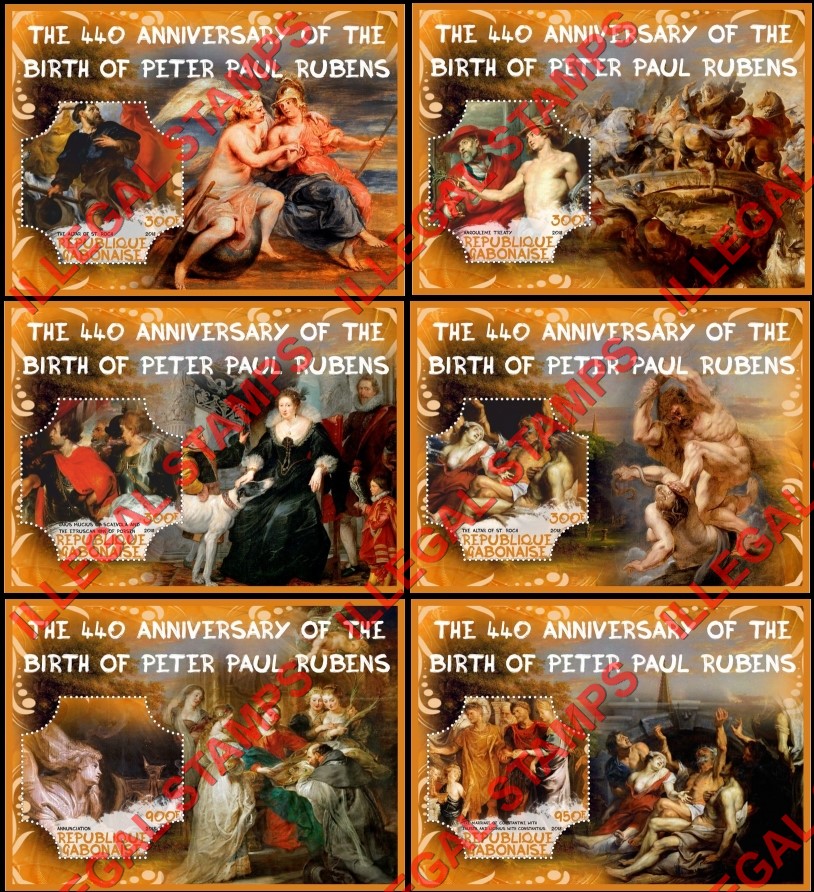 Gabon 2018 Paintings Birth of Peter Paul Rubens Illegal Stamp Souvenir Sheets of 1 Gabon 2018 Paintings Birth of Peter Paul Rubens Illegal Stamp Souvenir Sheets of 1