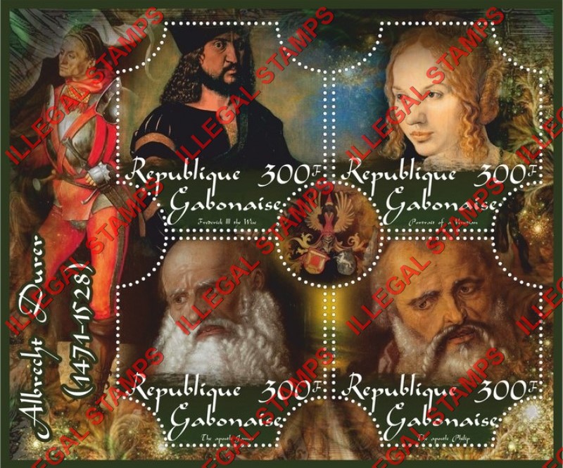 Gabon 2018 Paintings by Durer Illegal Stamp Souvenir Sheet of 4 Gabon 2018 Paintings by Durer Illegal Stamp Souvenir Sheet of 4
