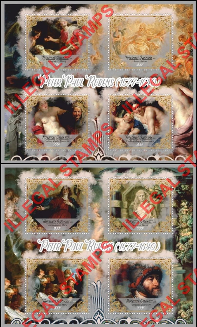 Gabon 2018 Paintings by Rubens Illegal Stamp Souvenir Sheets of 4 (Part 2) Gabon 2018 Paintings by Rubens Illegal Stamp Souvenir Sheets of 4 (Part 2)