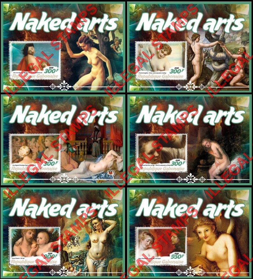Gabon 2018 Paintings Naked Art Illegal Stamp Souvenir Sheets of 1 Gabon 2018 Paintings Naked Art Illegal Stamp Souvenir Sheets of 1